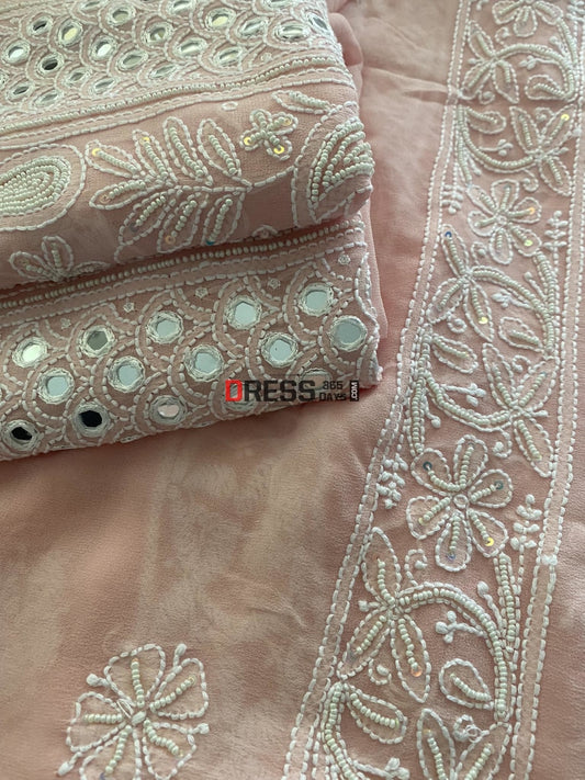 Pink Mirror & Pearl Lucknowi Suit Chikankari Suits