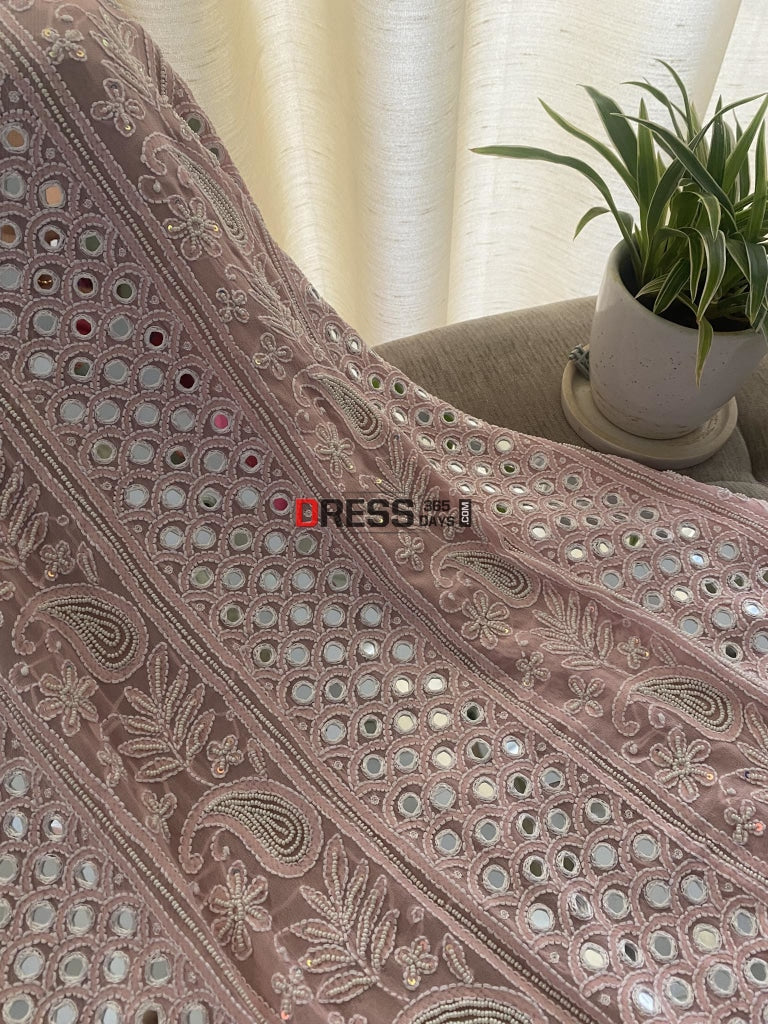 Pink Mirror & Pearl Lucknowi Suit Chikankari Suits