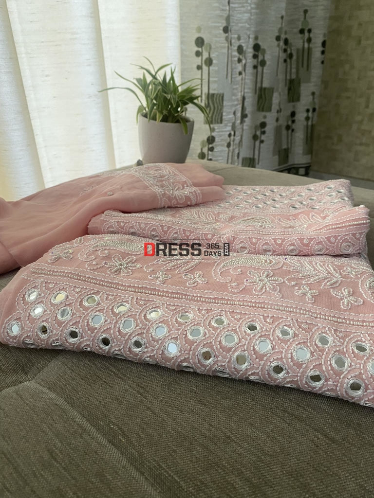 Pink Mirror & Pearl Lucknowi Suit Chikankari Suits