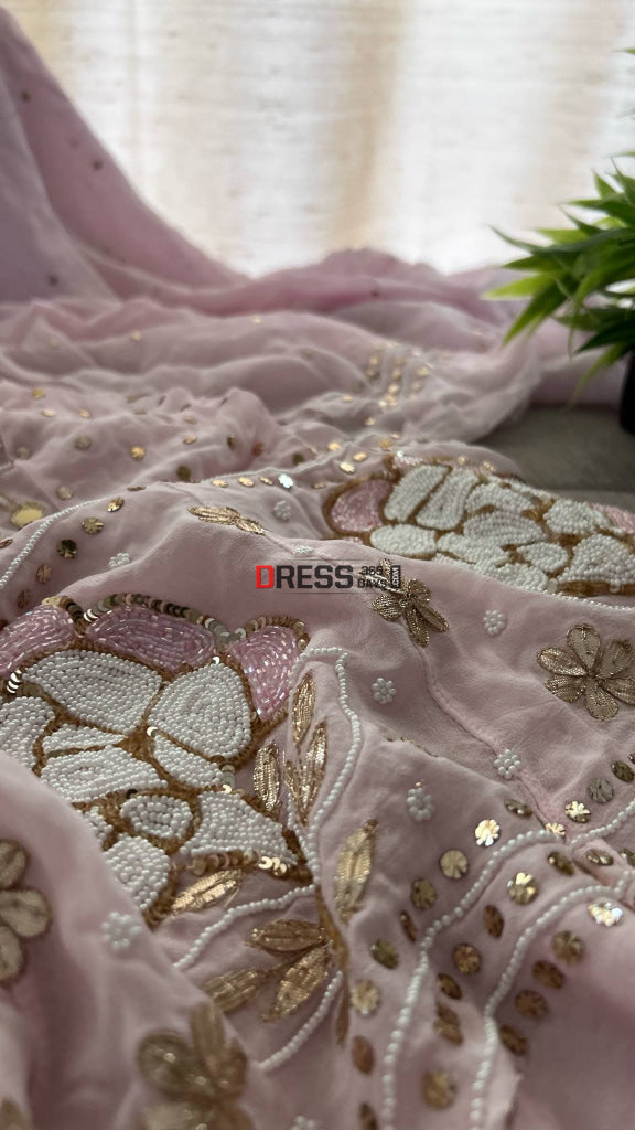 Pink Pearl & Cut Dana Kamdani Anarkali Suit- Wedding Collection Chikankari Anarkali