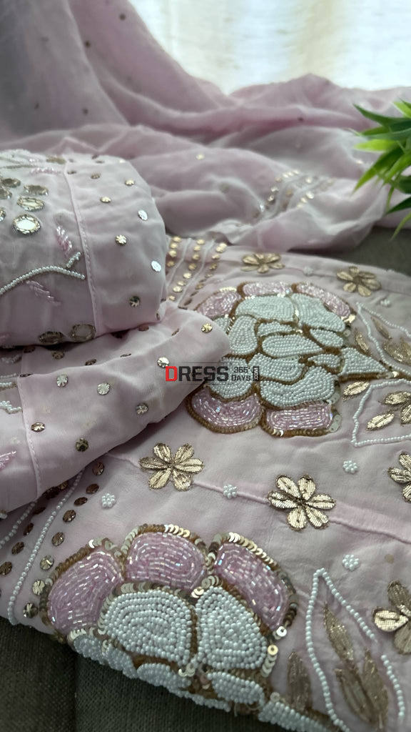 Pink Pearl & Cut Dana Kamdani Anarkali Suit- Wedding Collection Chikankari Anarkali