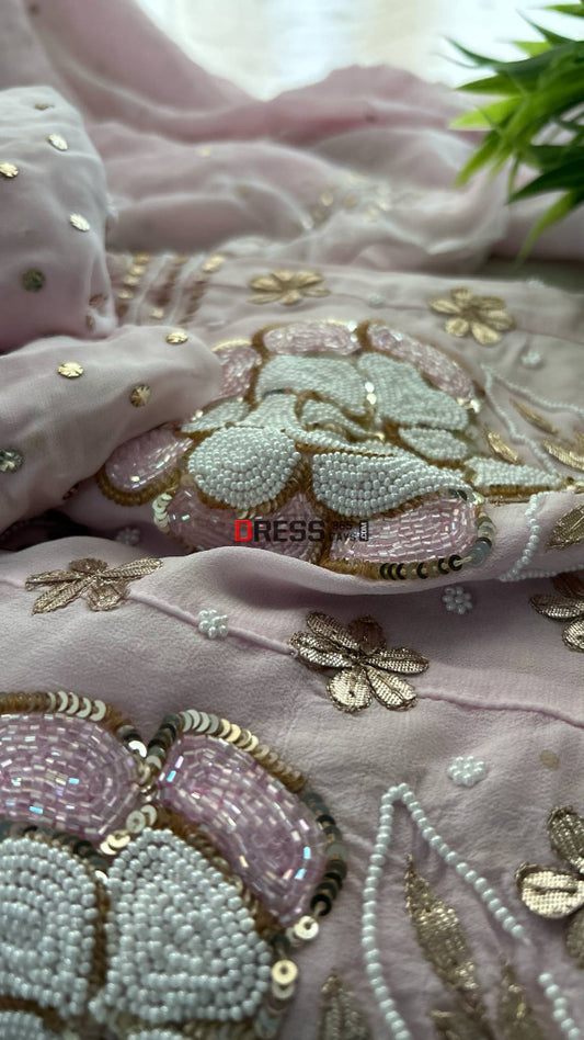 Pink Pearl & Cut Dana Kamdani Anarkali Suit- Wedding Collection Chikankari Anarkali