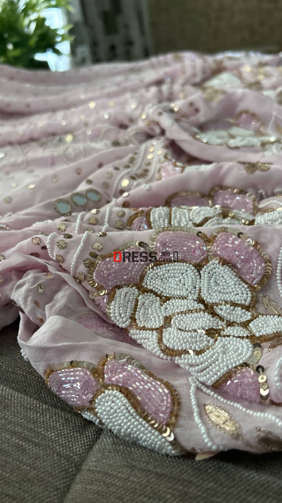 Pink Pearl & Cut Dana Kamdani Anarkali Suit- Wedding Collection Chikankari Anarkali