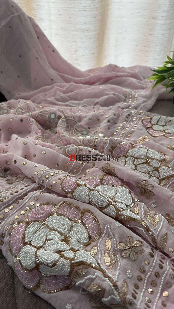 Pink Pearl & Cut Dana Kamdani Anarkali Suit- Wedding Collection Chikankari Anarkali