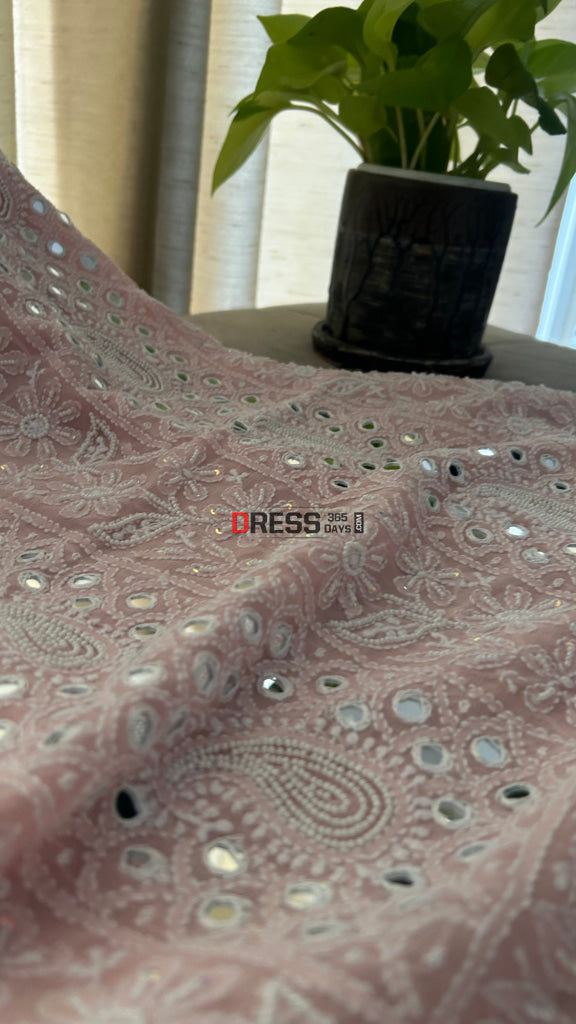 Pink Pearl & Mirror Chikankari Suit (Kurta & Dupatta) - Chikankari Suits
