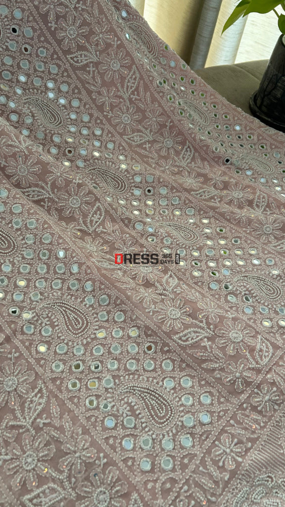 Pink Pearl & Mirror Chikankari Suit (Kurta & Dupatta) - Chikankari Suits
