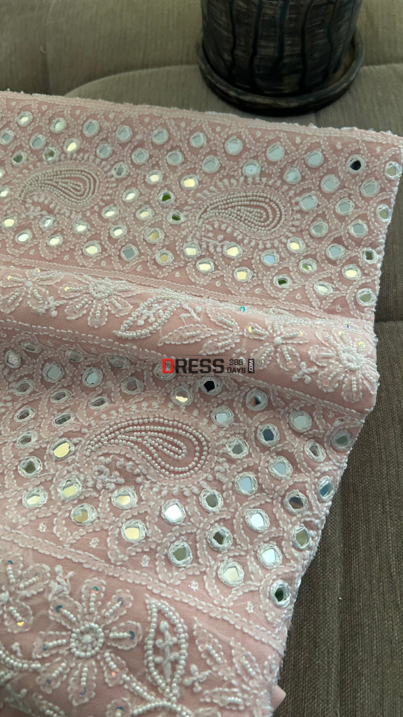 Pink Pearl & Mirror Chikankari Suit (Kurta & Dupatta) - Chikankari Suits