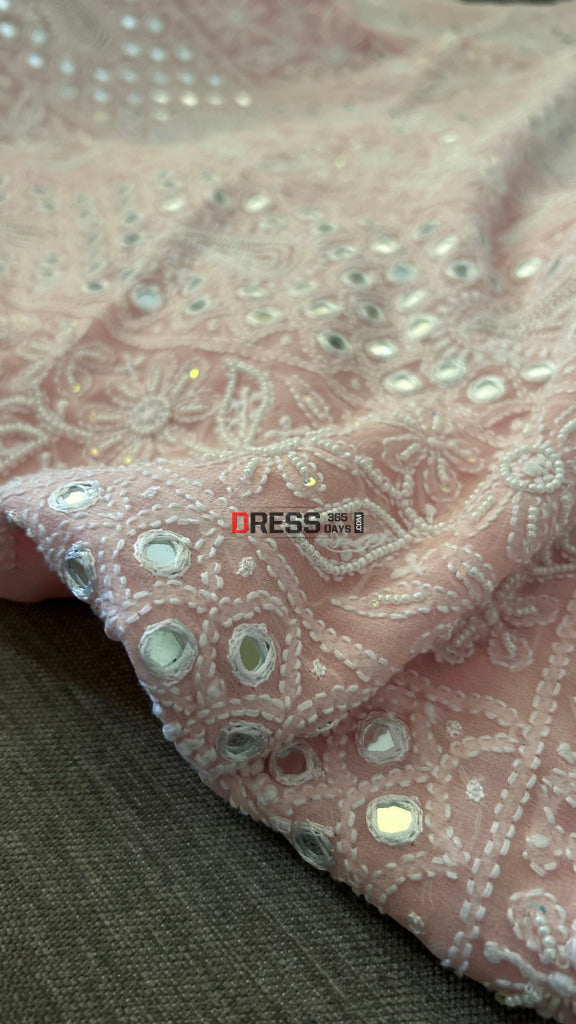 Pink Pearl & Mirror Chikankari Suit (Kurta & Dupatta) - Chikankari Suits