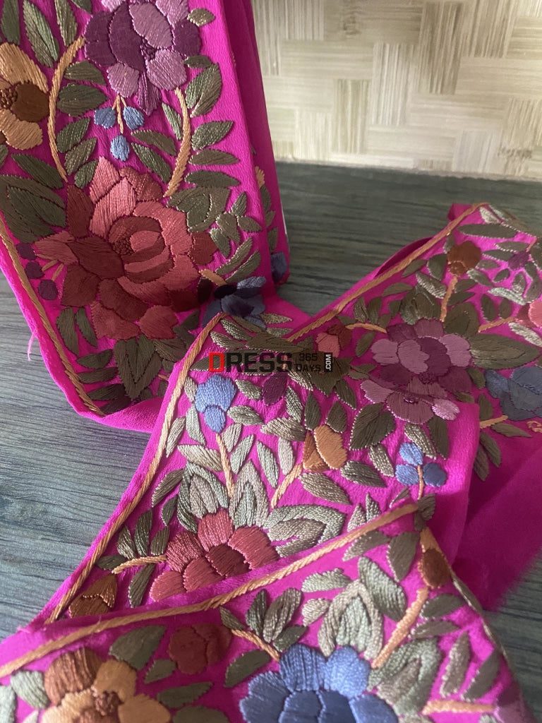 Pink Pure Crepe Parsi Gara Hand Embroidered Border