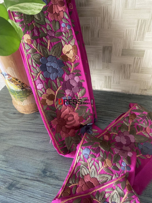 Pink Pure Crepe Parsi Gara Hand Embroidered Border