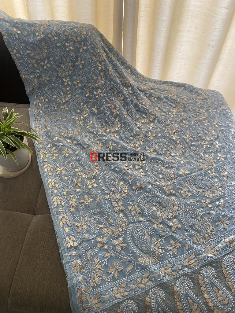 Powder Blue Chikankari Gota Patti Dupatta