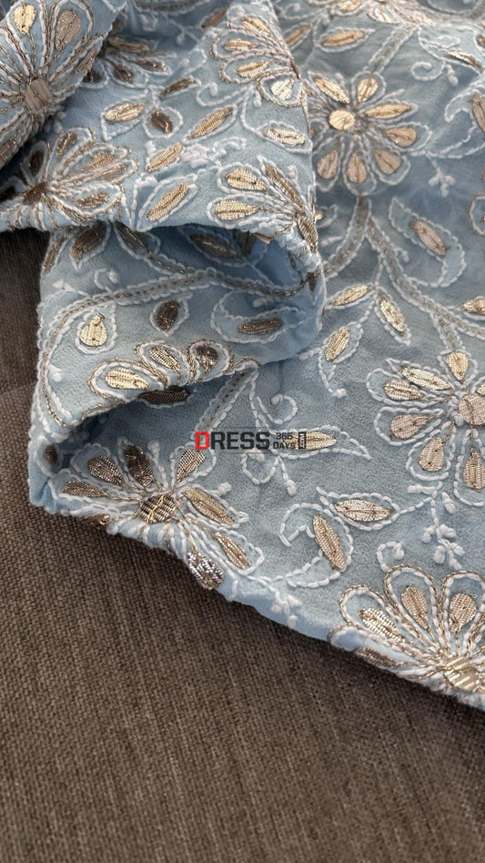 Powder Blue Chikankari Gota Patti Dupatta