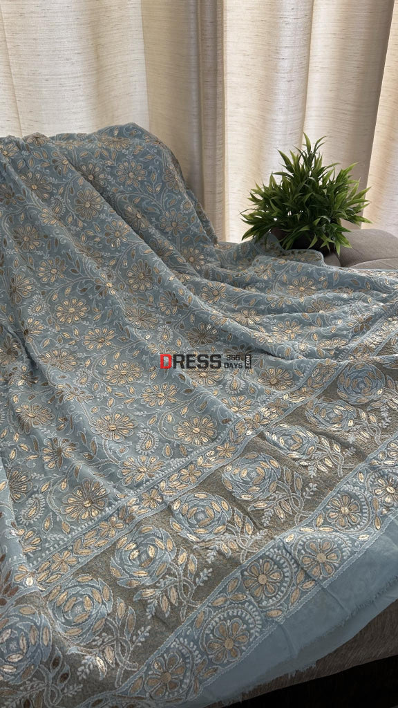 Powder Blue Chikankari Gota Patti Dupatta