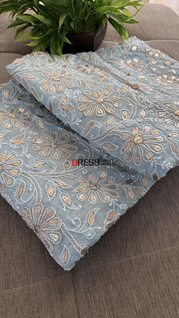 Powder Blue Chikankari Gota Patti Dupatta