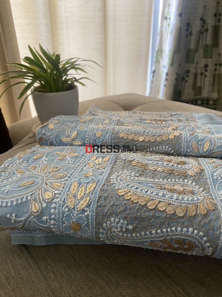 Powder Blue Chikankari Gota Patti Dupatta