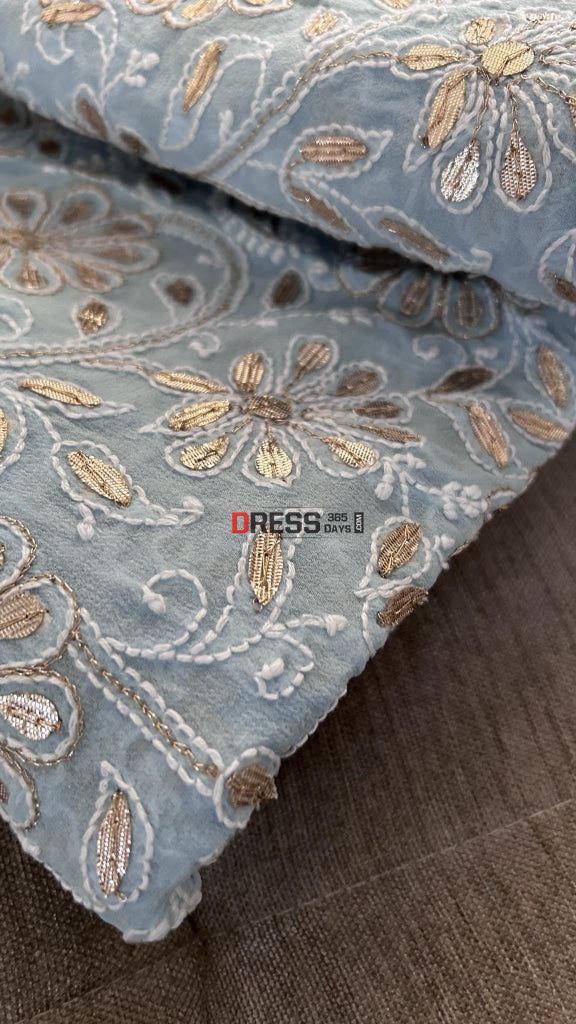 Powder Blue Chikankari Gota Patti Dupatta