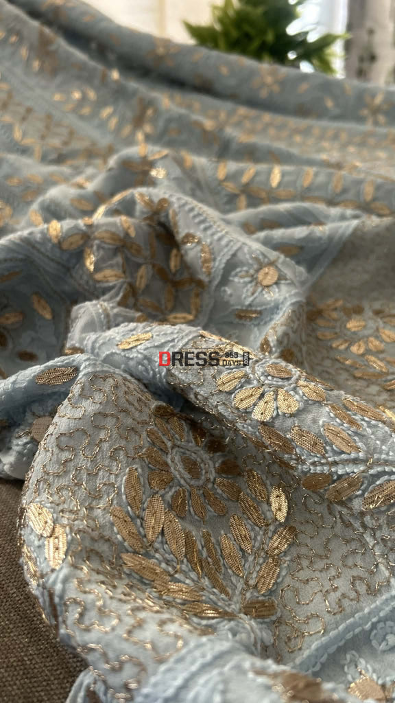 Powder Blue Gota Patti Chikankari Anarkali Suit (Anarkali And Dupatta) Chikankari Anarkali