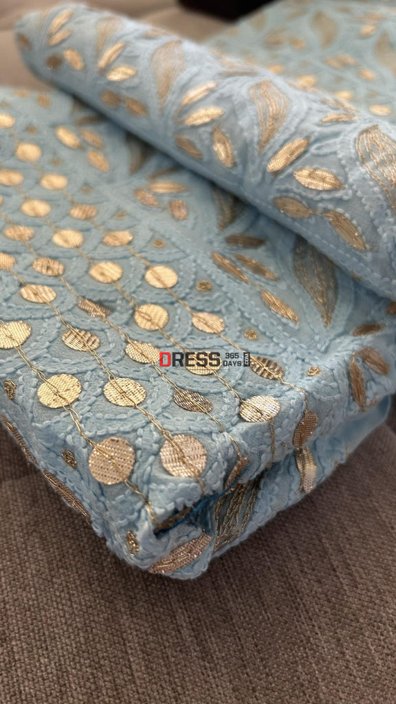 Powder Blue Gota Patti Chikankari Suit (Kurta & Dupatta) Suits