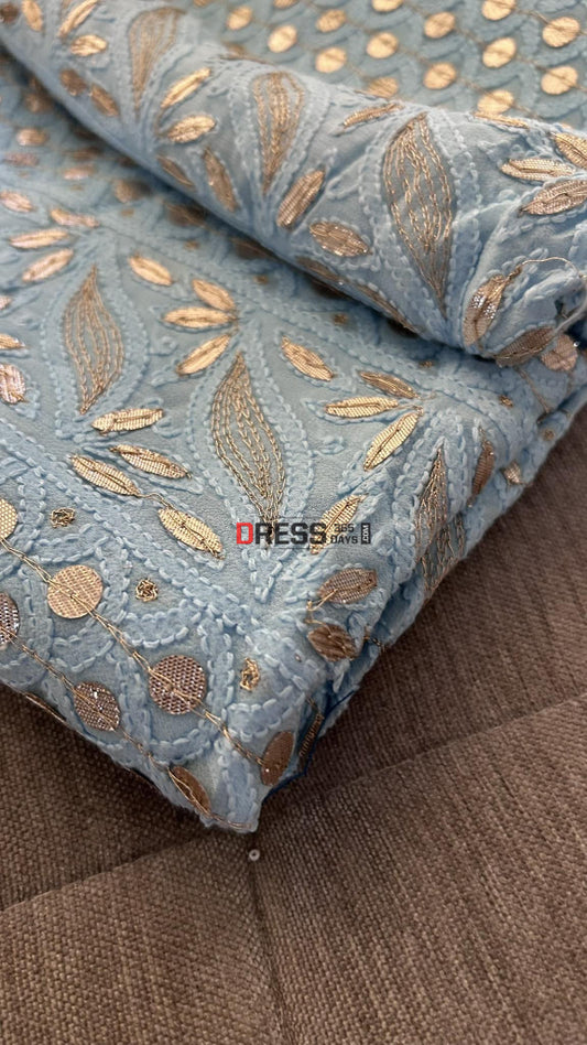 Powder Blue Gota Patti Chikankari Suit (Kurta & Dupatta) Suits