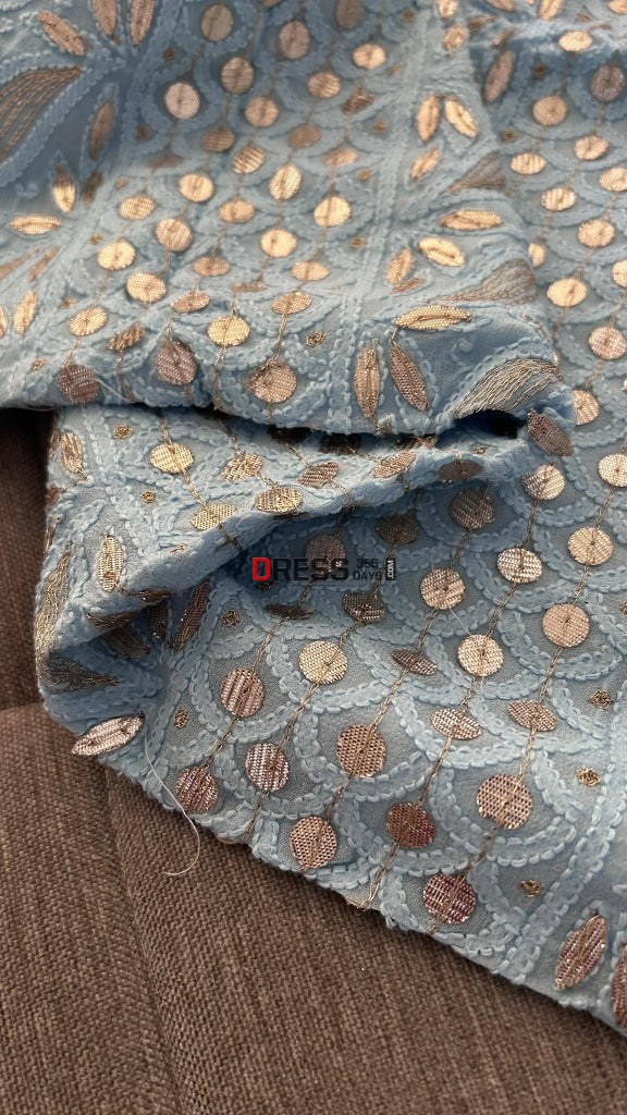 Powder Blue Gota Patti Chikankari Suit (Kurta & Dupatta) Suits