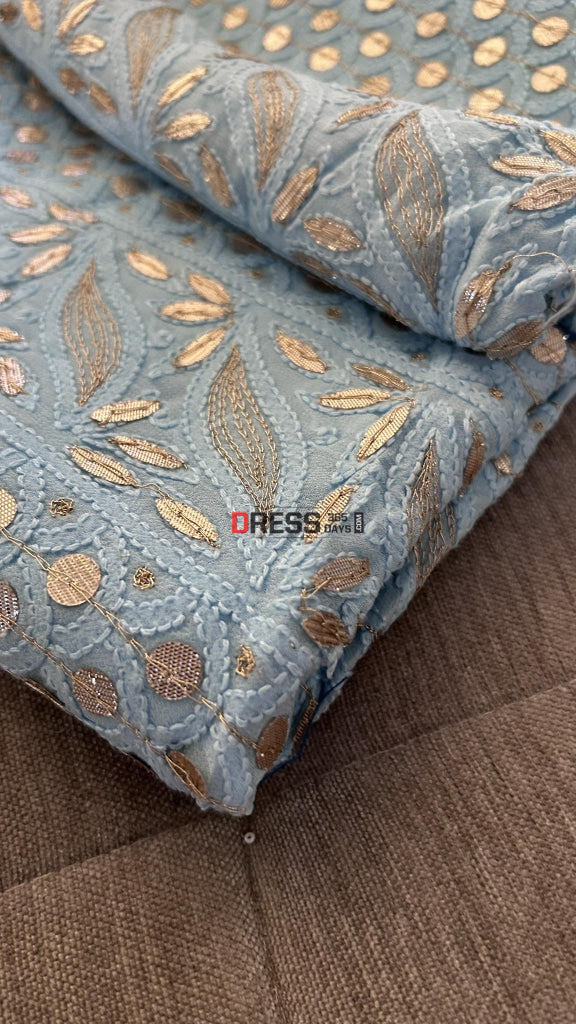Powder Blue Gota Patti Chikankari Suit (Kurta & Dupatta) Suits