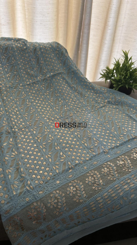 Powder Blue Gota Patti Chikankari Suit (Kurta & Dupatta) Suits