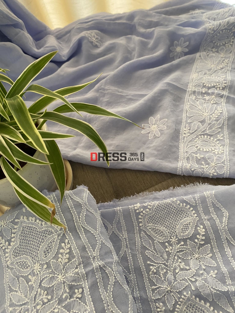 Powder Blue Hand Jaali Lucknowi Chikankari Suit Suits