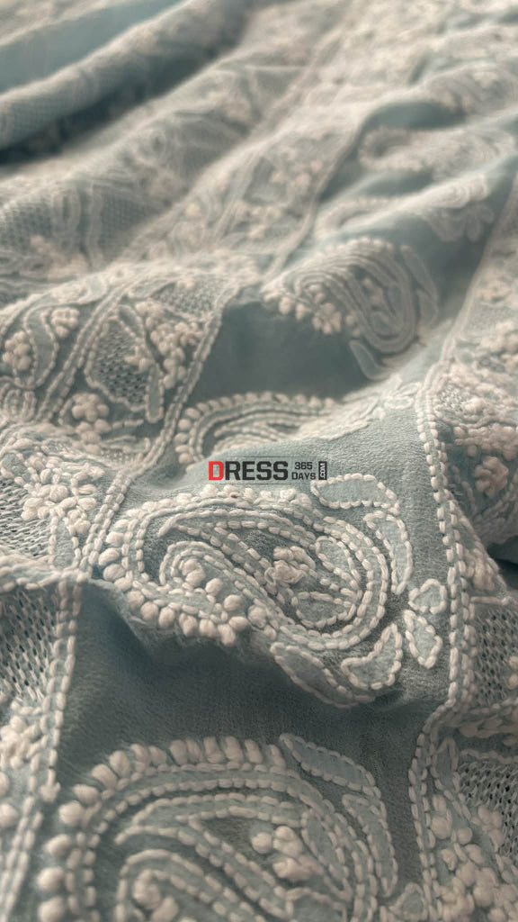 Powder Blue Hand Jaali Lucknowi Chikankari Suit Chikankari Suits