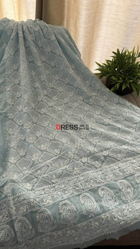 Powder Blue Hand Jaali Lucknowi Chikankari Suit Chikankari Suits