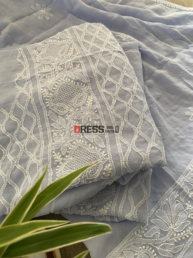 Powder Blue Hand Jaali Lucknowi Chikankari Suit Suits