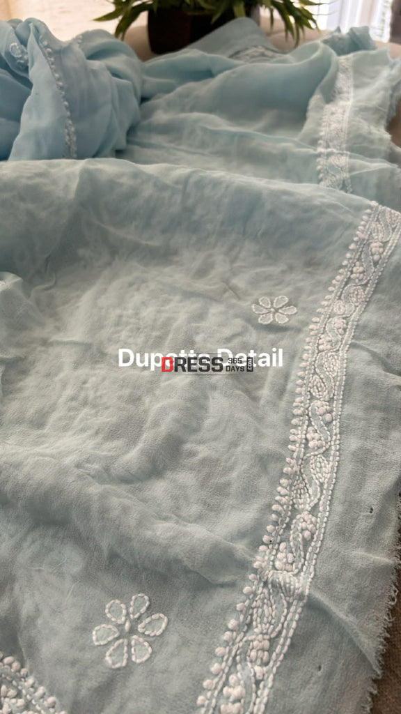 Powder Blue Hand Jaali Lucknowi Chikankari Suit Chikankari Suits