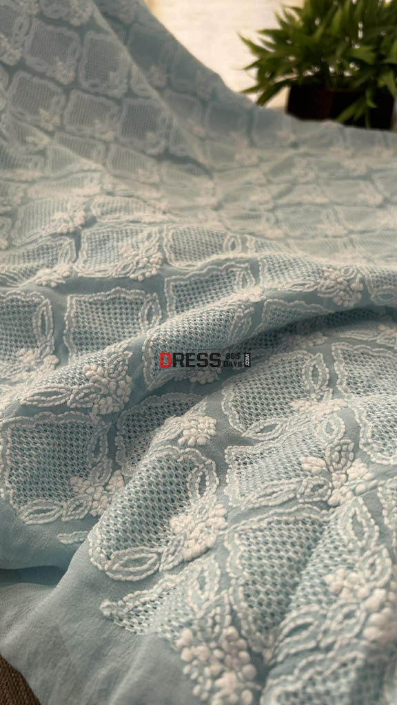Powder Blue Hand Jaali Lucknowi Chikankari Suit Chikankari Suits