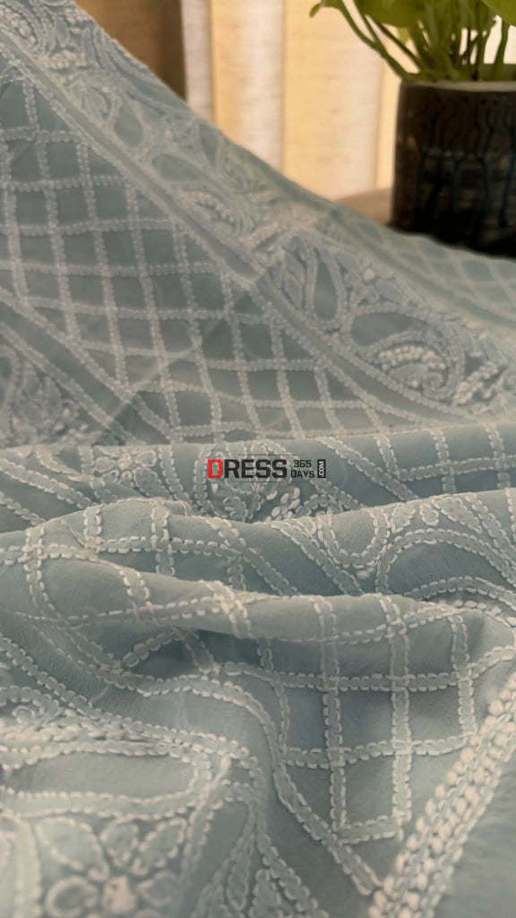 Powder Blue Lucknowi Chikankari Suit - Chikankari Suits
