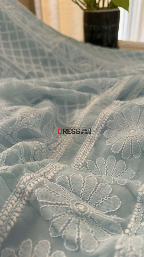 Powder Blue Lucknowi Chikankari Suit - Chikankari Suits