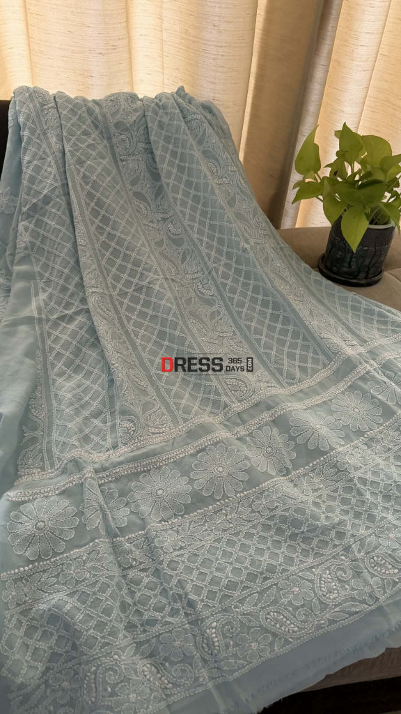 Powder Blue Lucknowi Chikankari Suit - Chikankari Suits