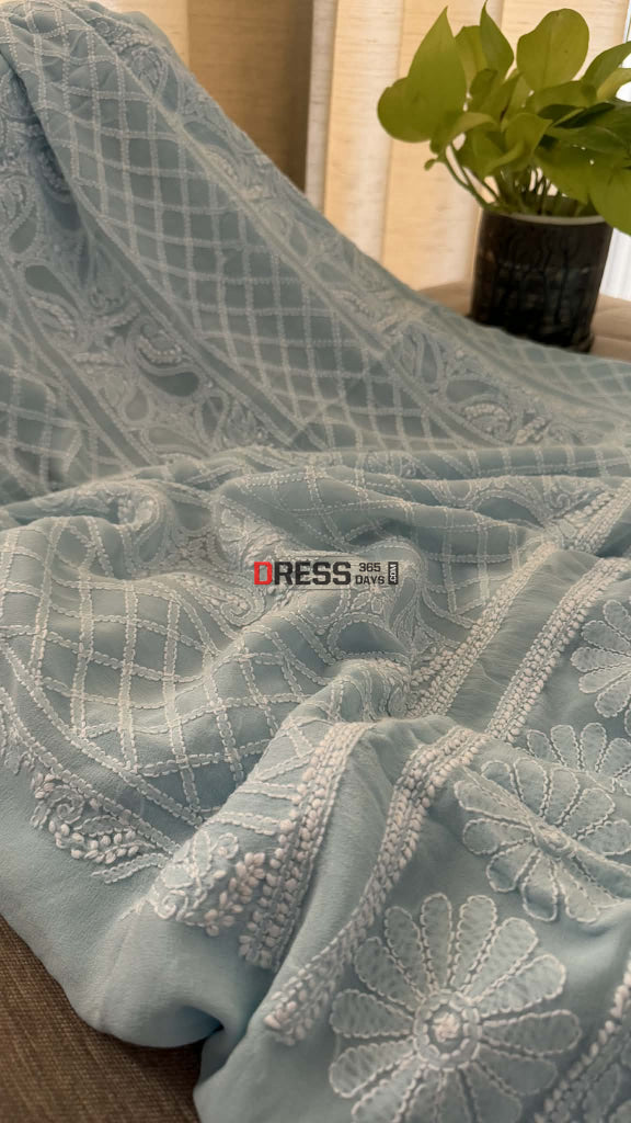 Powder Blue Lucknowi Chikankari Suit - Chikankari Suits