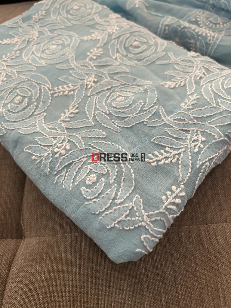 Powder Blue Lucknowi Chikankari Suit Suits