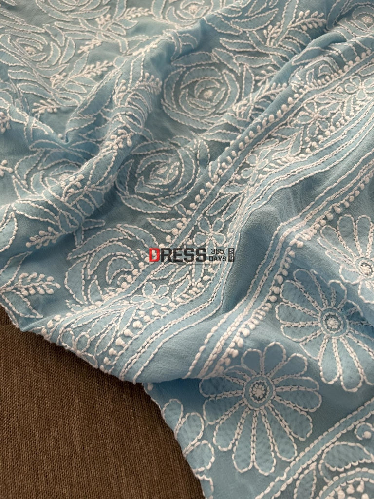 Powder Blue Lucknowi Chikankari Suit Suits