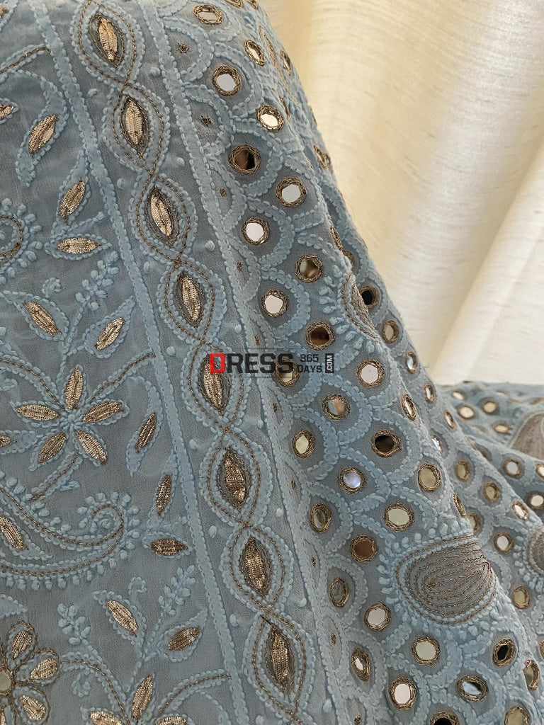 Powder Blue Mirror & Gota Patti Chikankari Dupatta