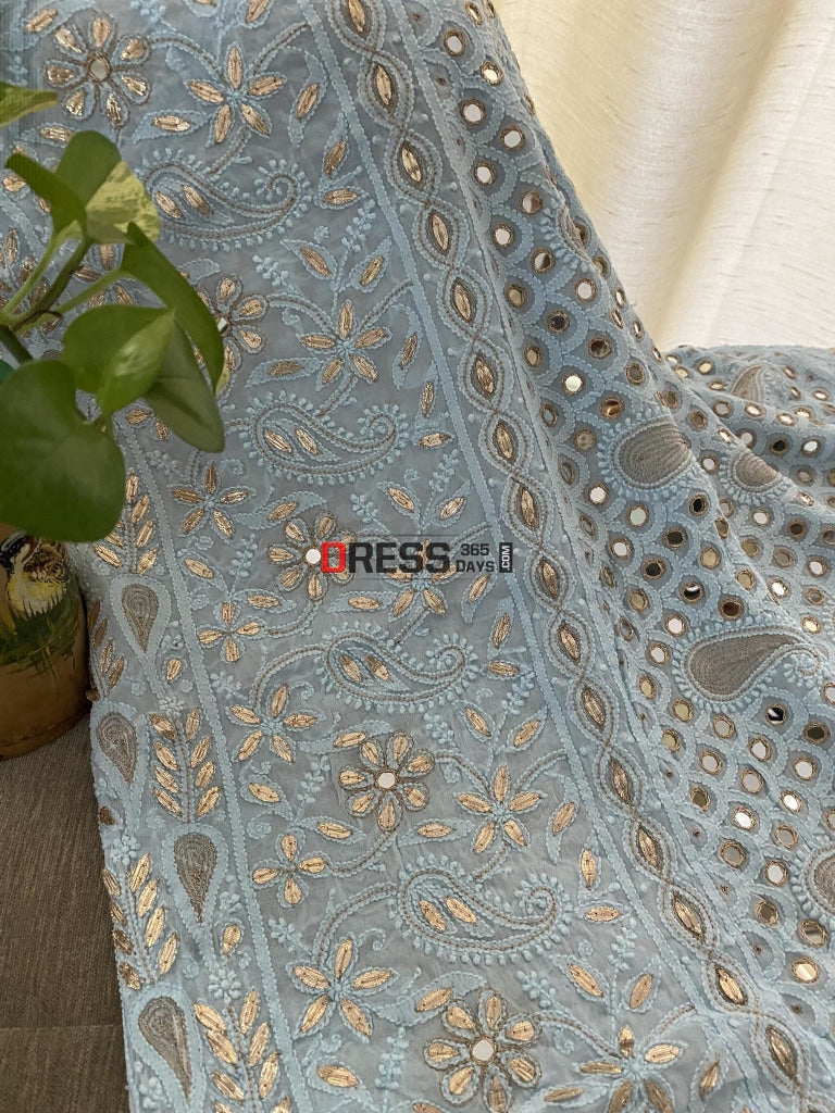 Powder Blue Mirror & Gota Patti Chikankari Dupatta