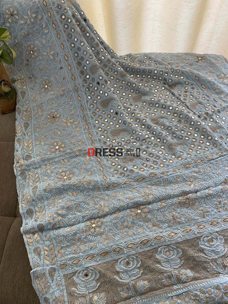 Powder Blue Mirror & Gota Patti Chikankari Dupatta