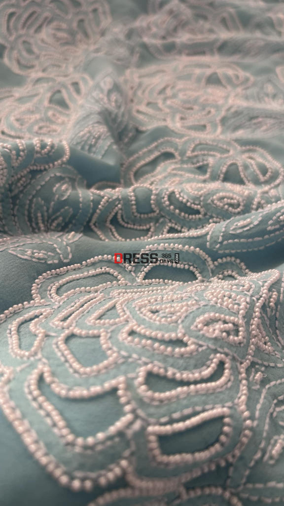 Powder Blue Pearl Lucknowi Chikankari Suit (Kurta & Dupatta) Suits