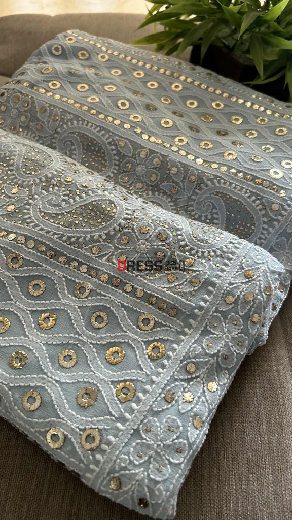 Powder Blue Ring Mukaish Chikankari Suit Chikankari Suits