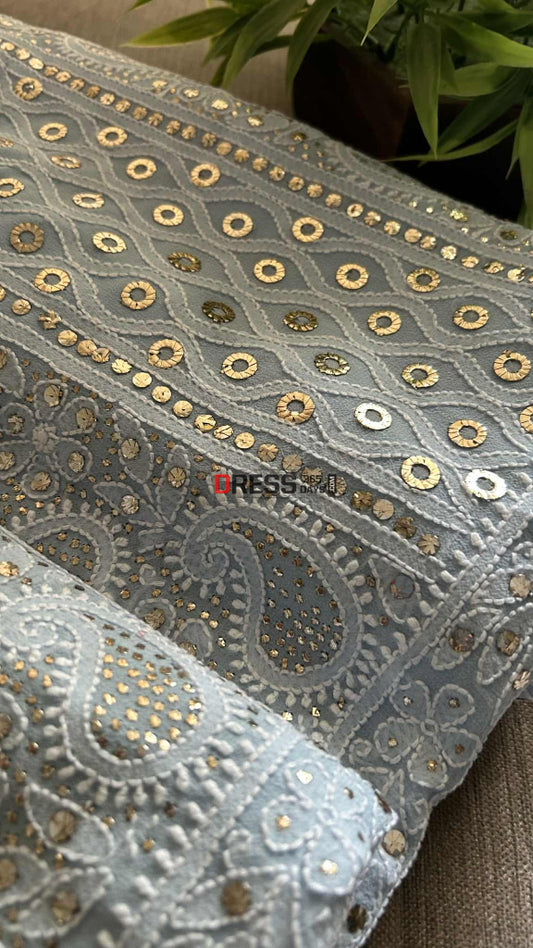Powder Blue Ring Mukaish Chikankari Suit Chikankari Suits