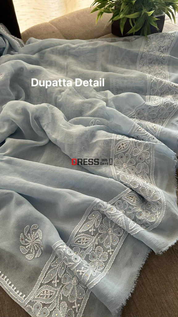 Powder Blue Ring Mukaish Chikankari Suit Chikankari Suits