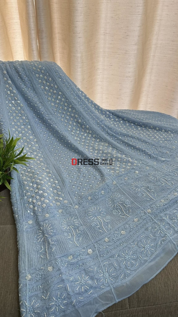 Powder Pearl Chikankari Anarkali