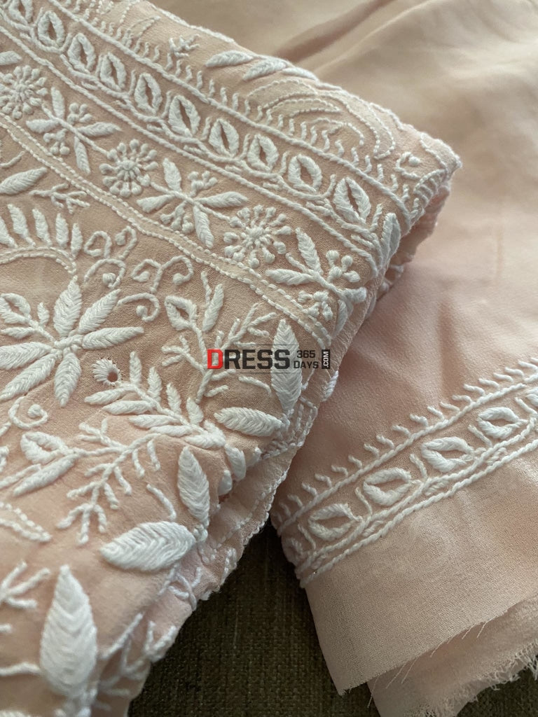 Powder Pink Fine Chikankari Kurta Dupatta Set Suits