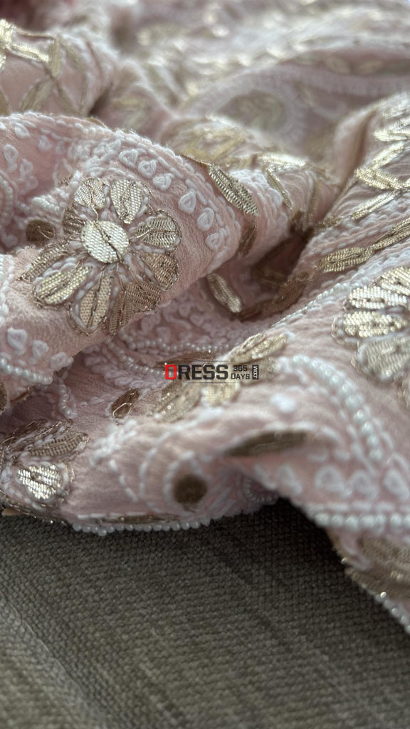 Powder Pink Gota Patti & Pearl Chikankari Anarkali Suit