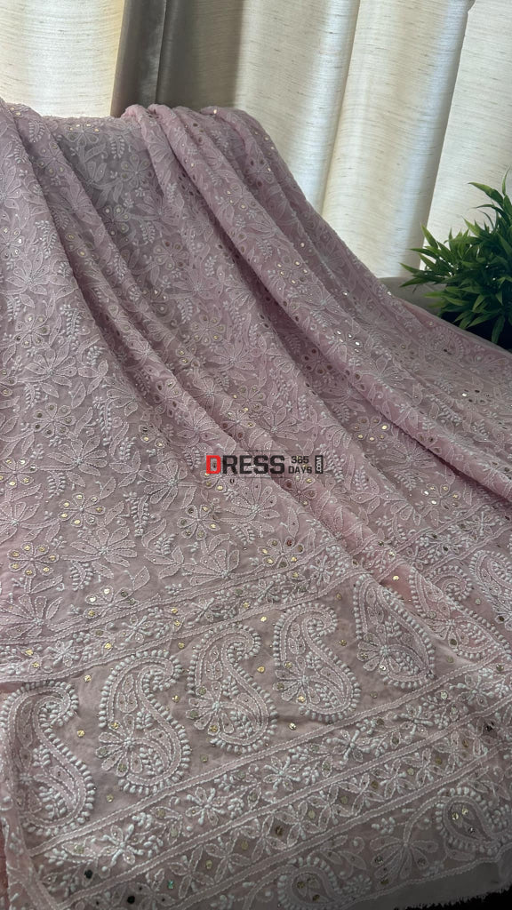 Powder Pink Kamdani Chikankari Dupatta Chikankari Dupatta
