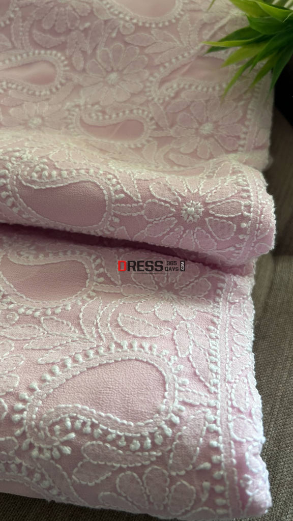 Powder Pink Lucknowi Chikankari Suit (Kurta & Dupatta) Chikankari Suits